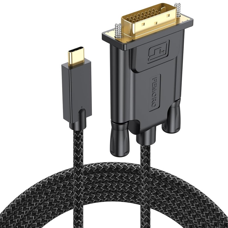 FEMORO كابل USB C إلى DVI بطول 6 أقدام، محول أحادي الاتجاه من نوع C إلى DVI بدقة 1080P@60Hz مع حبل نايلون مضفر لشاشات الكمبيوتر المحمول والبروجكتور والهاتف والمزيد - Image 1